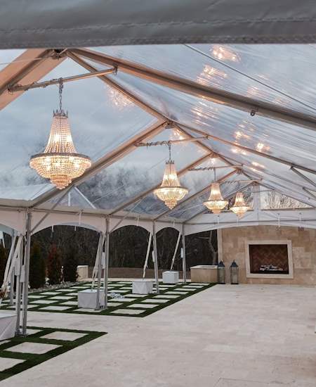 Clear Tent and Chandelier Rental